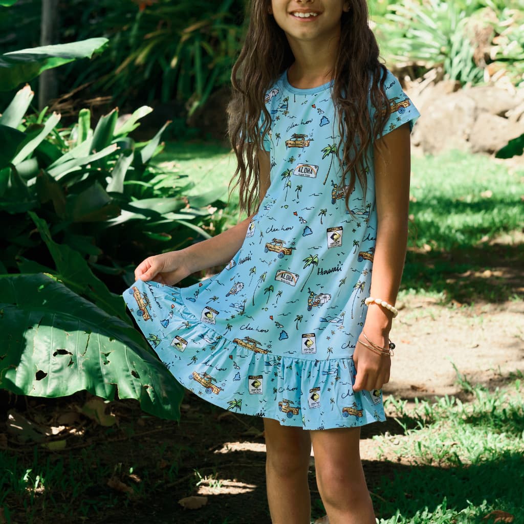 We Go Holoholo Bamboo Ruffle Hem T-Shirt Dress