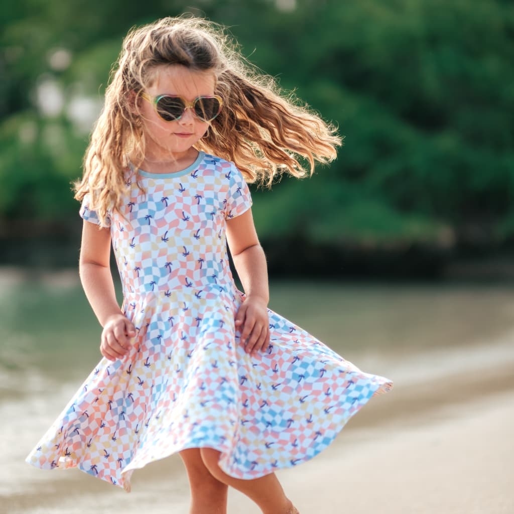 Sunset Checker Bamboo T-Shirt Dress