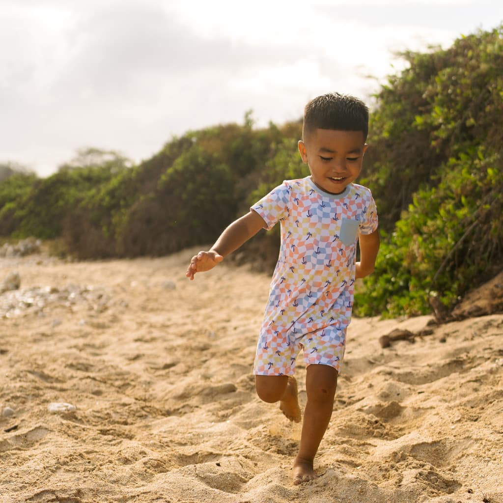 Sunset Checker Shortie Bamboo Romper