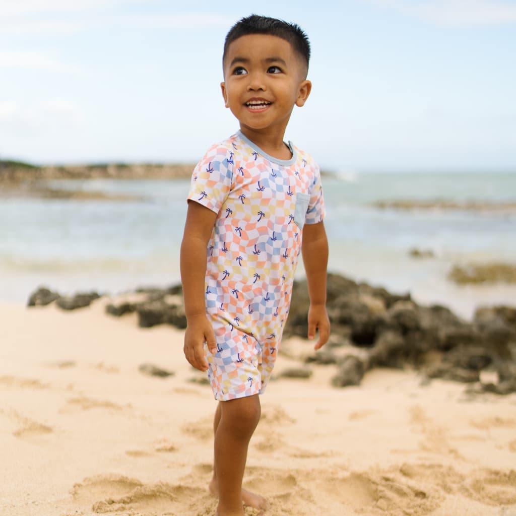 Sunset Checker Shortie Bamboo Romper