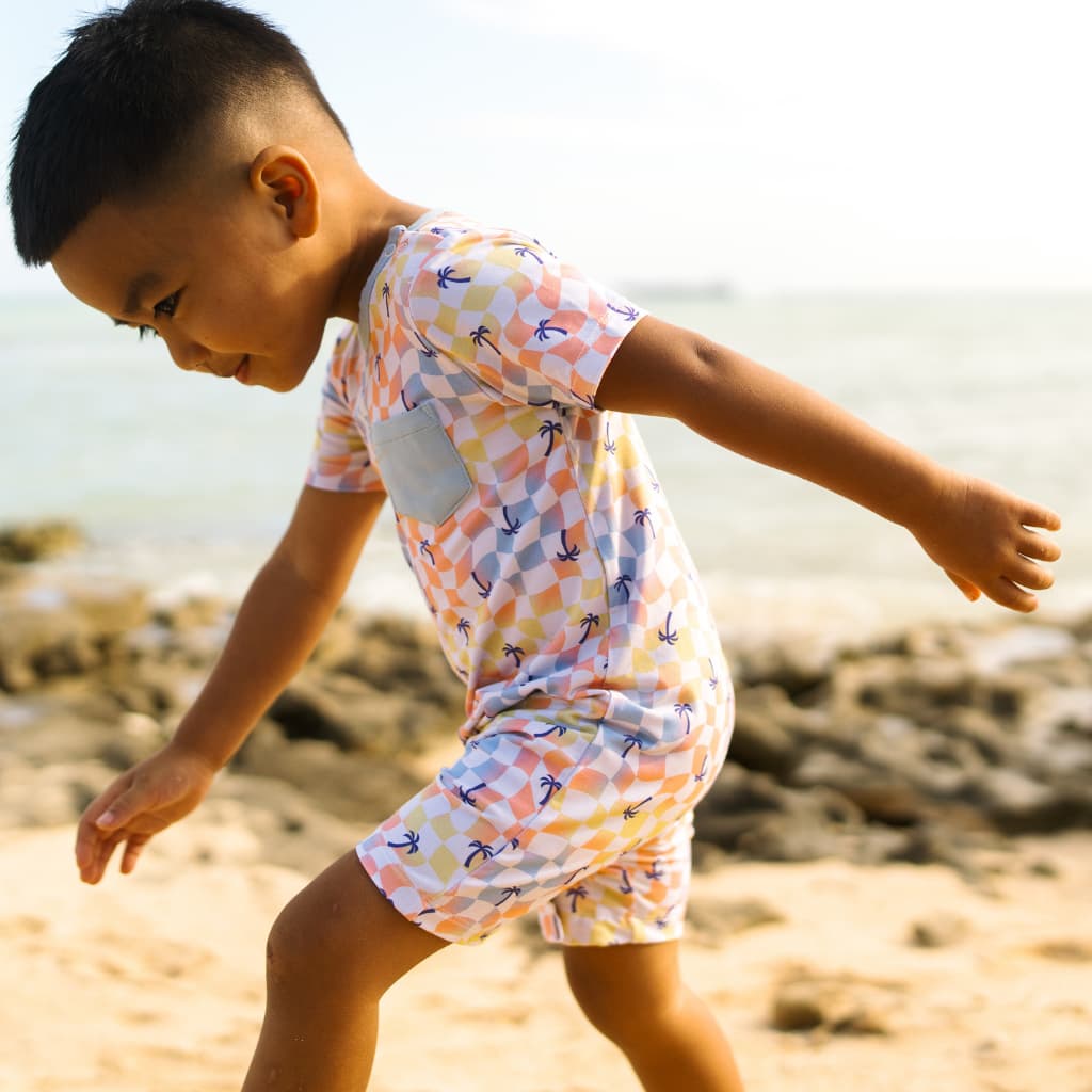 Sunset Checker Shortie Bamboo Romper