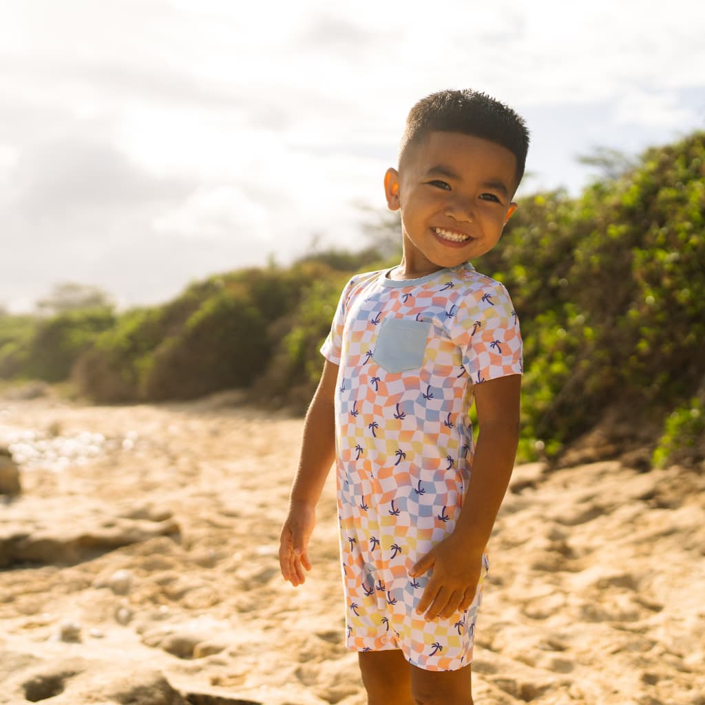 Sunset Checker Shortie Bamboo Romper