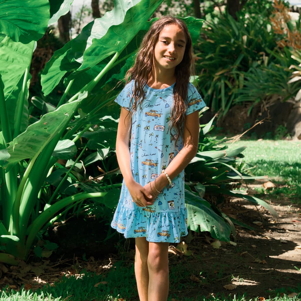 We Go Holoholo Bamboo Ruffle Hem T-Shirt Dress