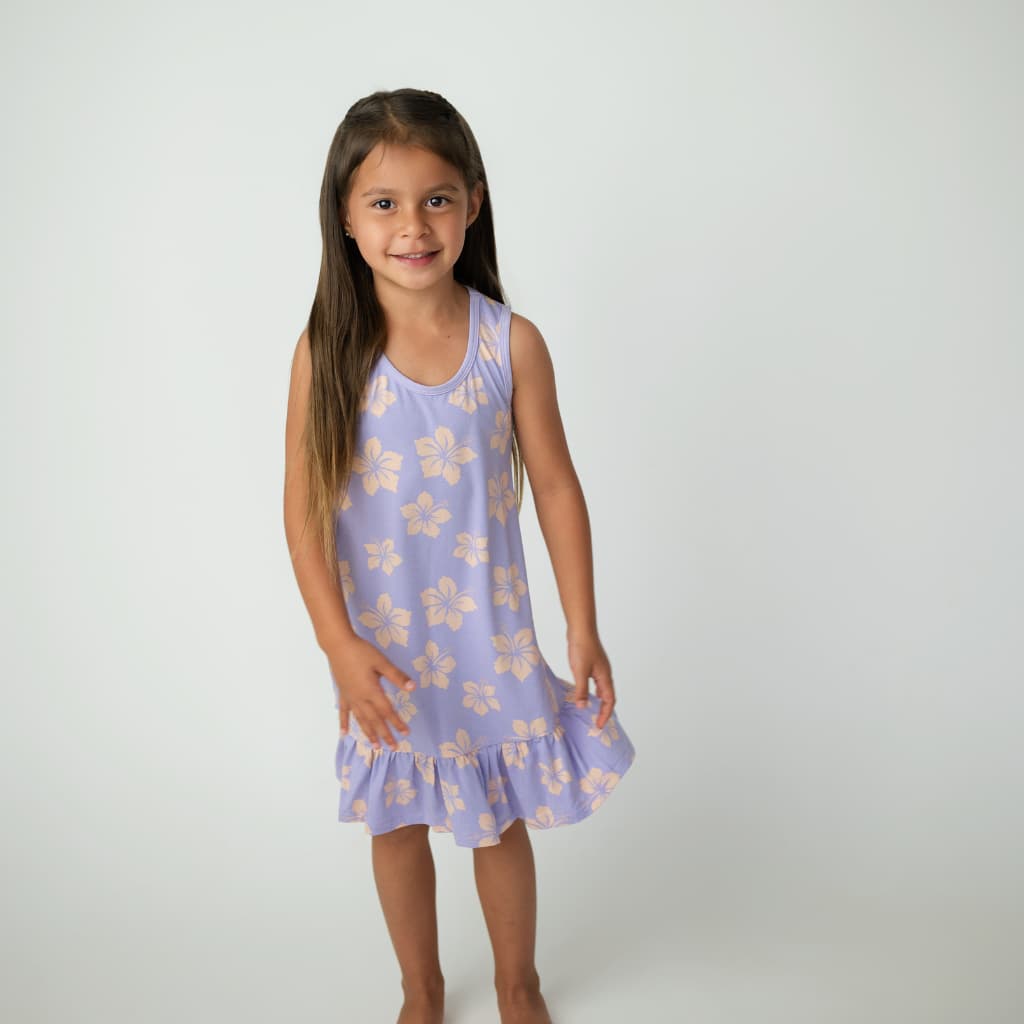 Hibiscus Lullaby Bamboo Ruffle Hem Tank Top Dress