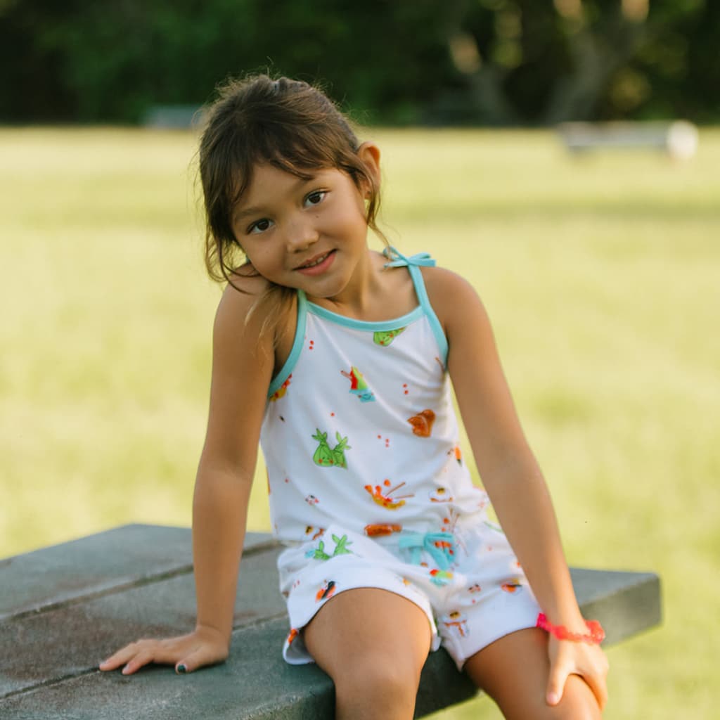 Island Mixed Plate Girls Shortie Bamboo Romper