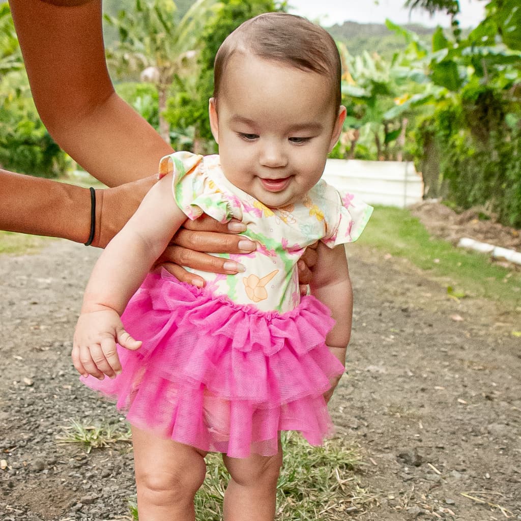 Lei Day in Sand Flutter Sleeve Tutu Onesie