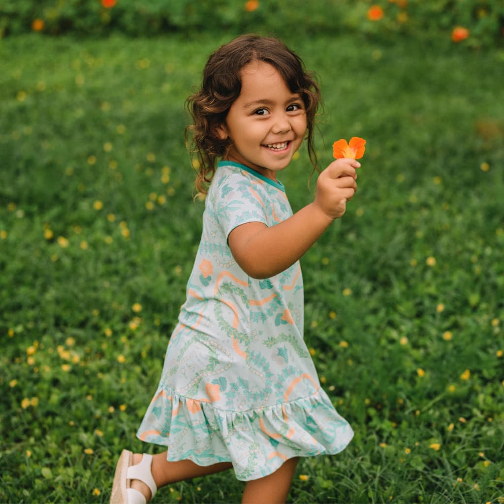 Lei Stand Ruffle Hem Bamboo T-Shirt Dress