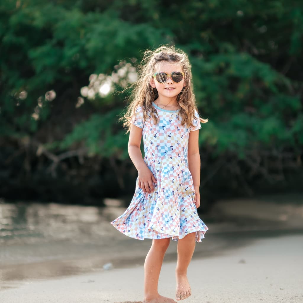 Sunset Checker Bamboo T-Shirt Dress