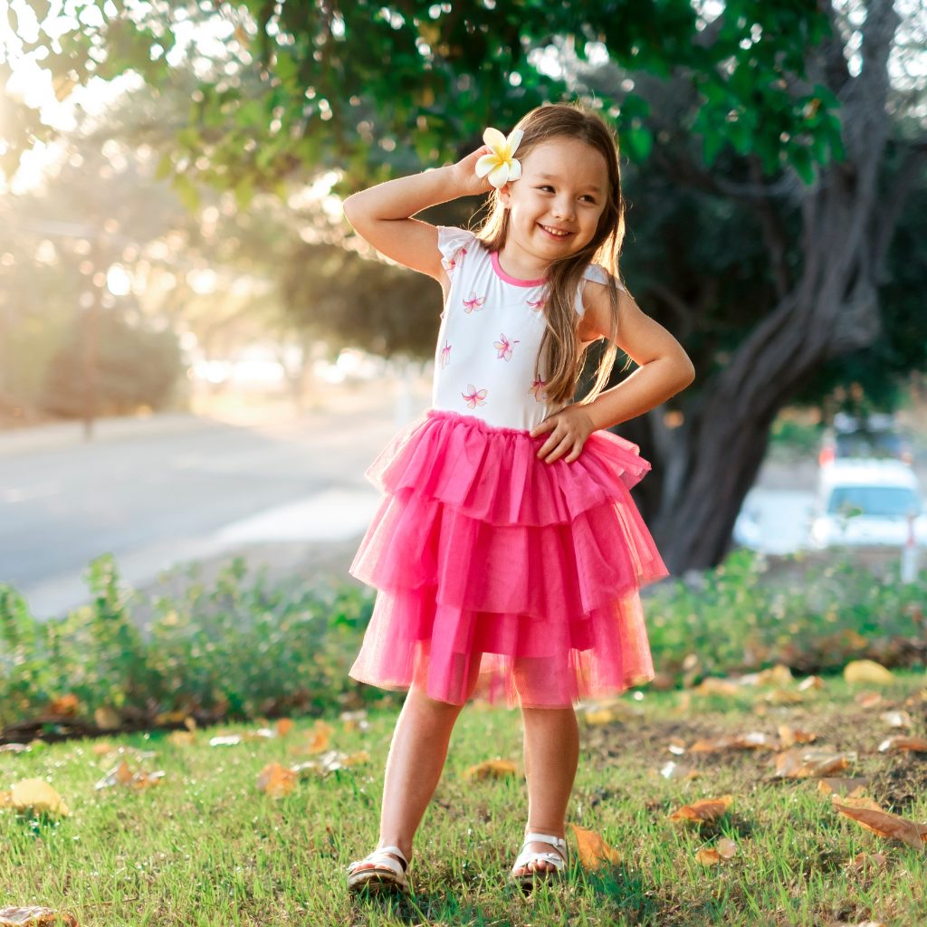 Plumeria Flutter Sleeve Tutu Dress