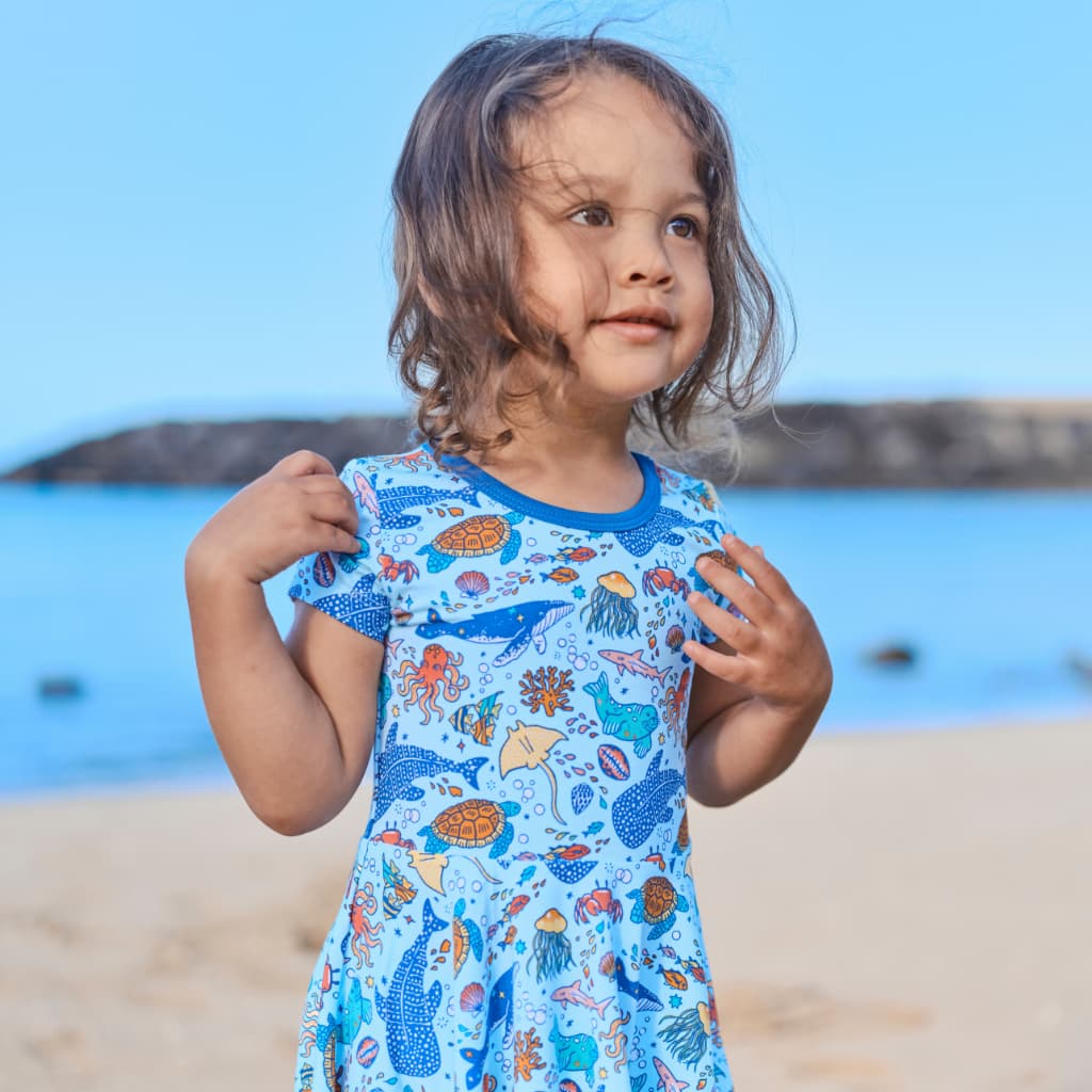 Big Blue World Bamboo T-Shirt Dress
