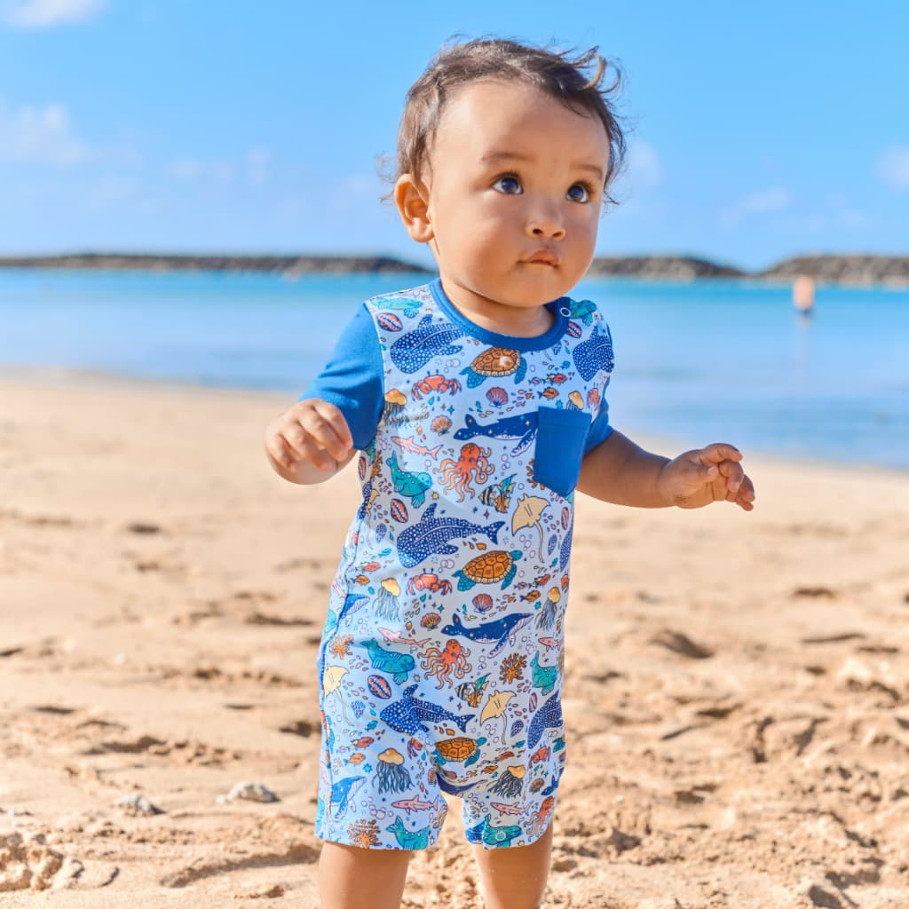 Big Blue World Shortie Bamboo Romper