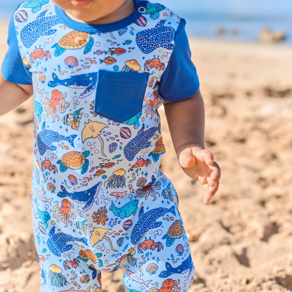 Big Blue World Shortie Bamboo Romper