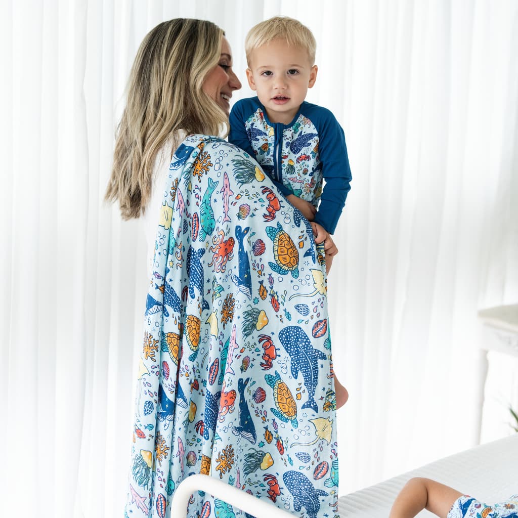 Big Blue World Muslin Swaddle Blanket