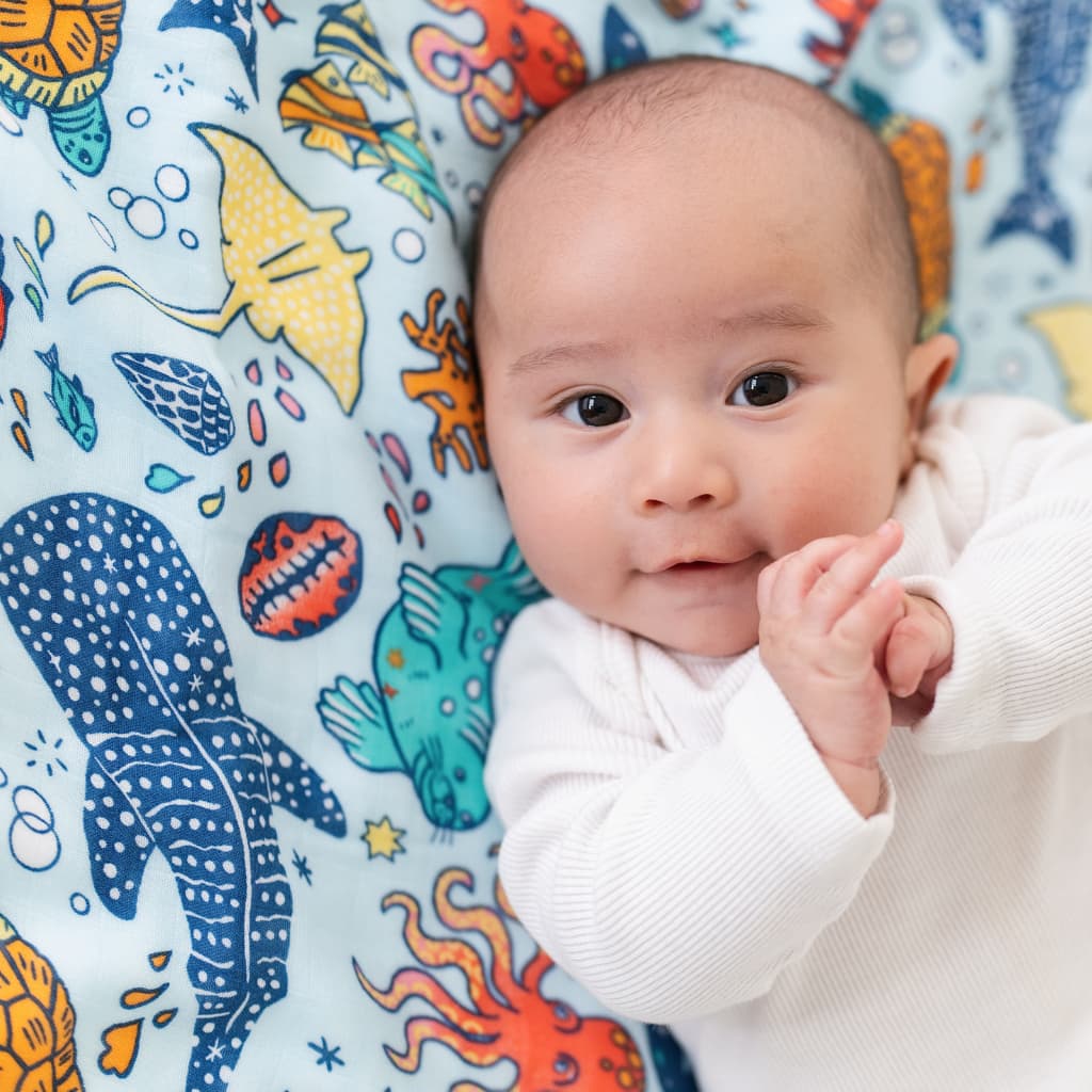 Big Blue World Muslin Swaddle Blanket