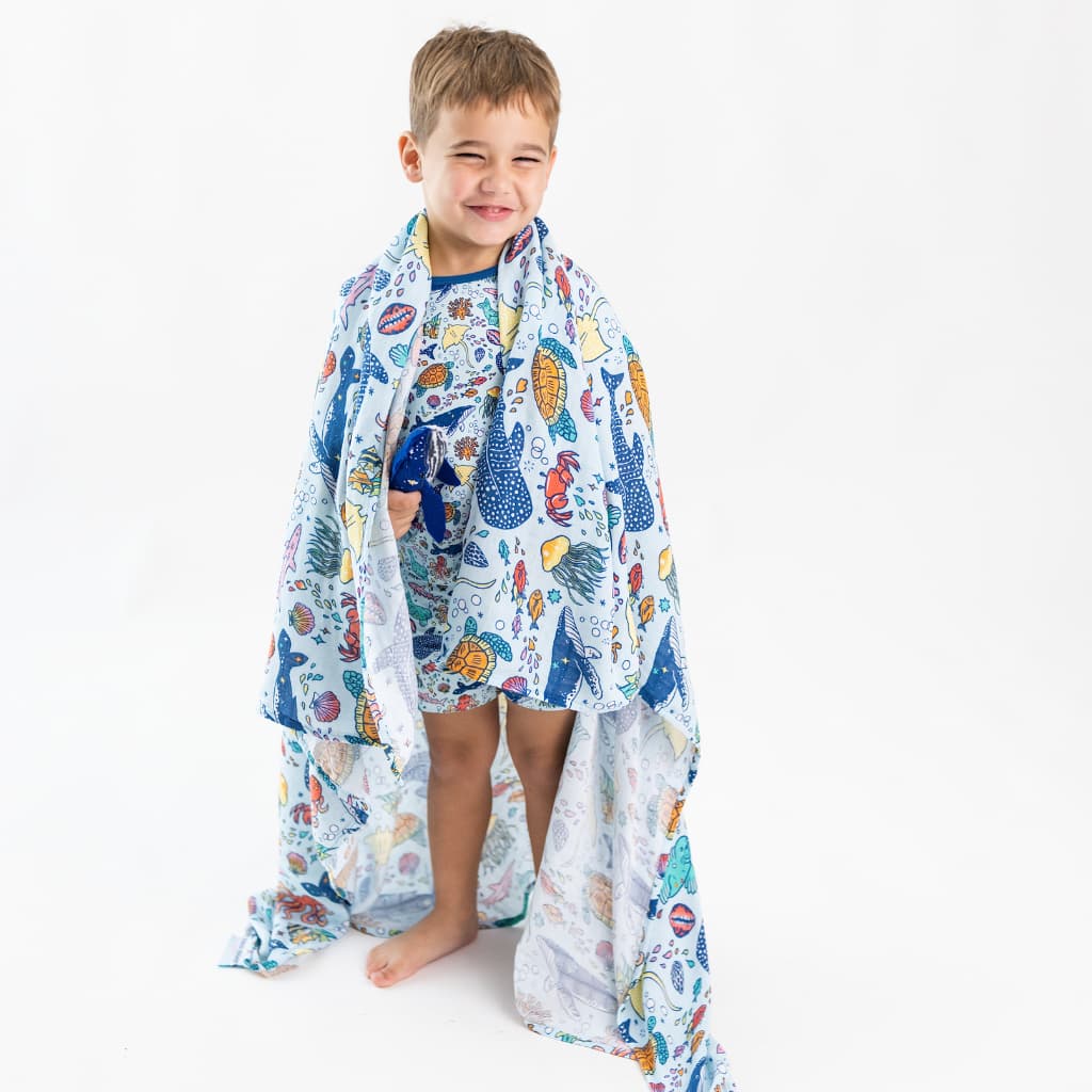 Big Blue World Muslin Swaddle Blanket