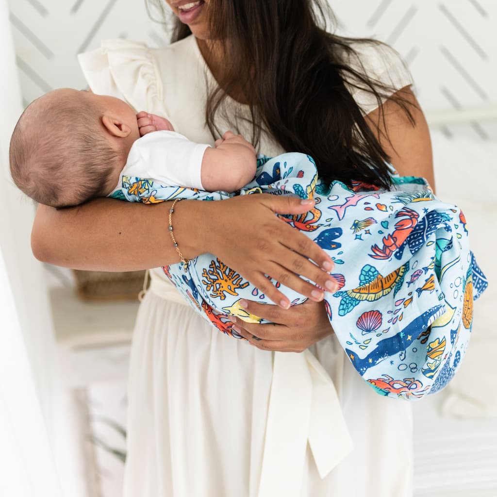 Big Blue World Muslin Swaddle Blanket