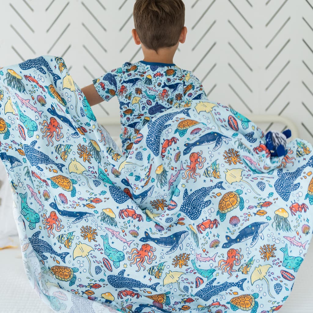 Big Blue World Muslin Swaddle Blanket