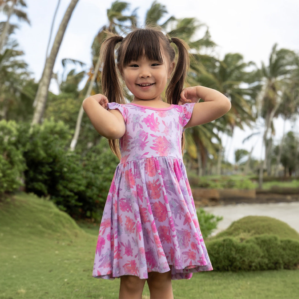 Cotton Candy Garden Bamboo Flutter Sleeve Dress