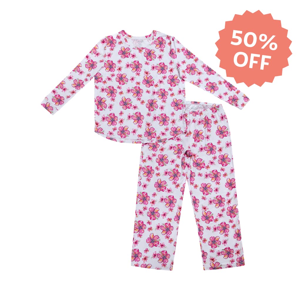 Hibiscus Kiss Women's Long Bamboo Pajamas
