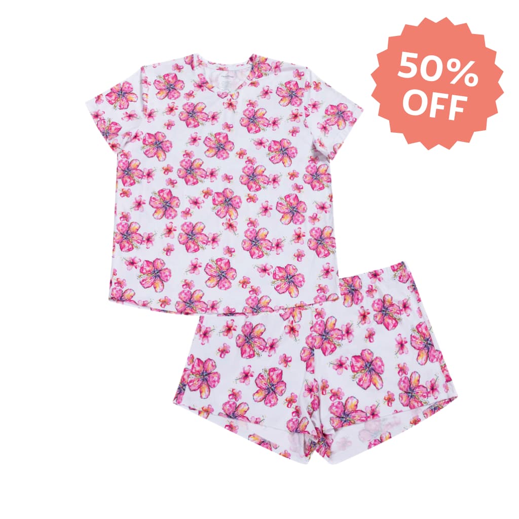 Hibiscus Kiss Women's Short Bamboo Pajamas