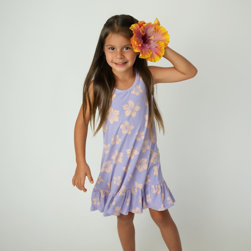 Hibiscus Lullaby Bamboo Ruffle Hem Tank Top Dress