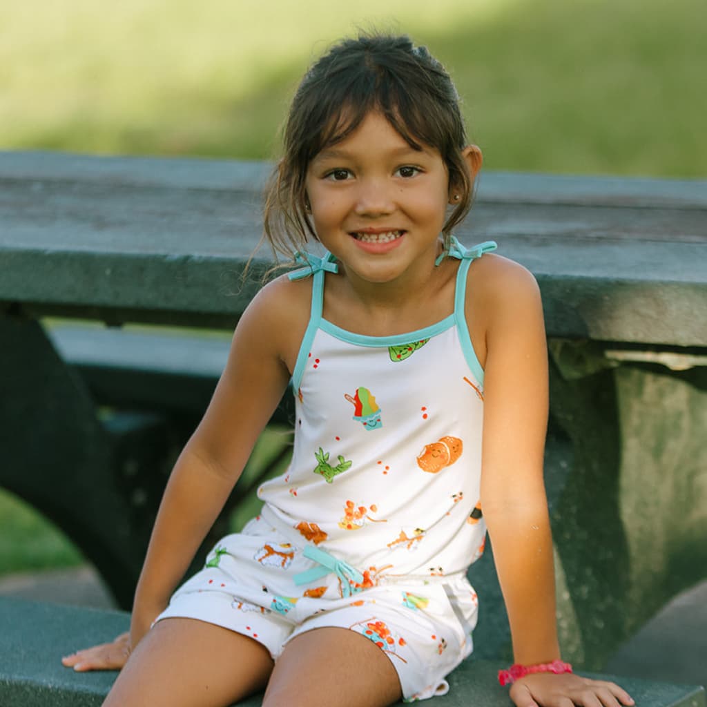 Island Mixed Plate Girls Shortie Bamboo Romper