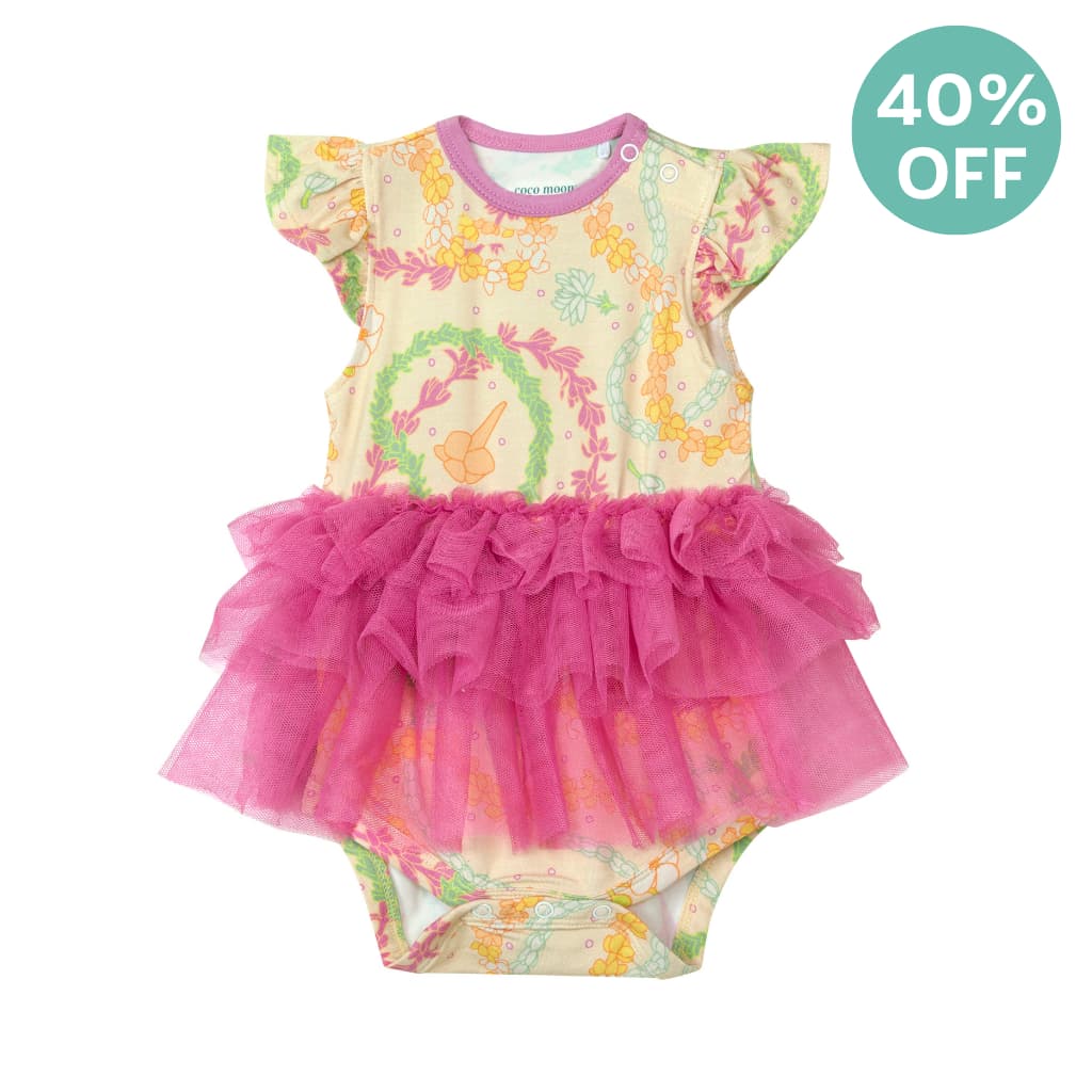 Lei Day in Sand Flutter Sleeve Tutu Onesie