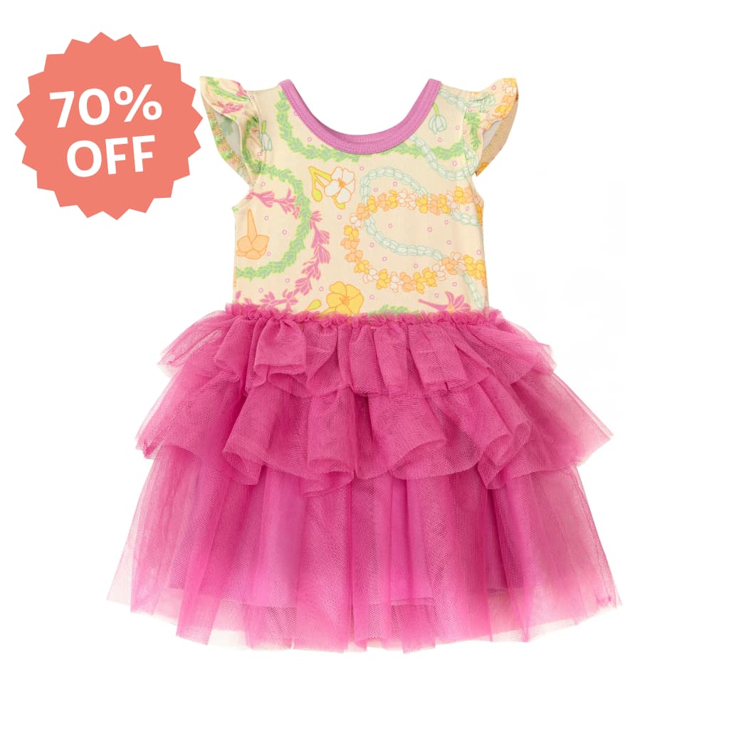 Lei Day in Sand Flutter Sleeve Tutu Dress