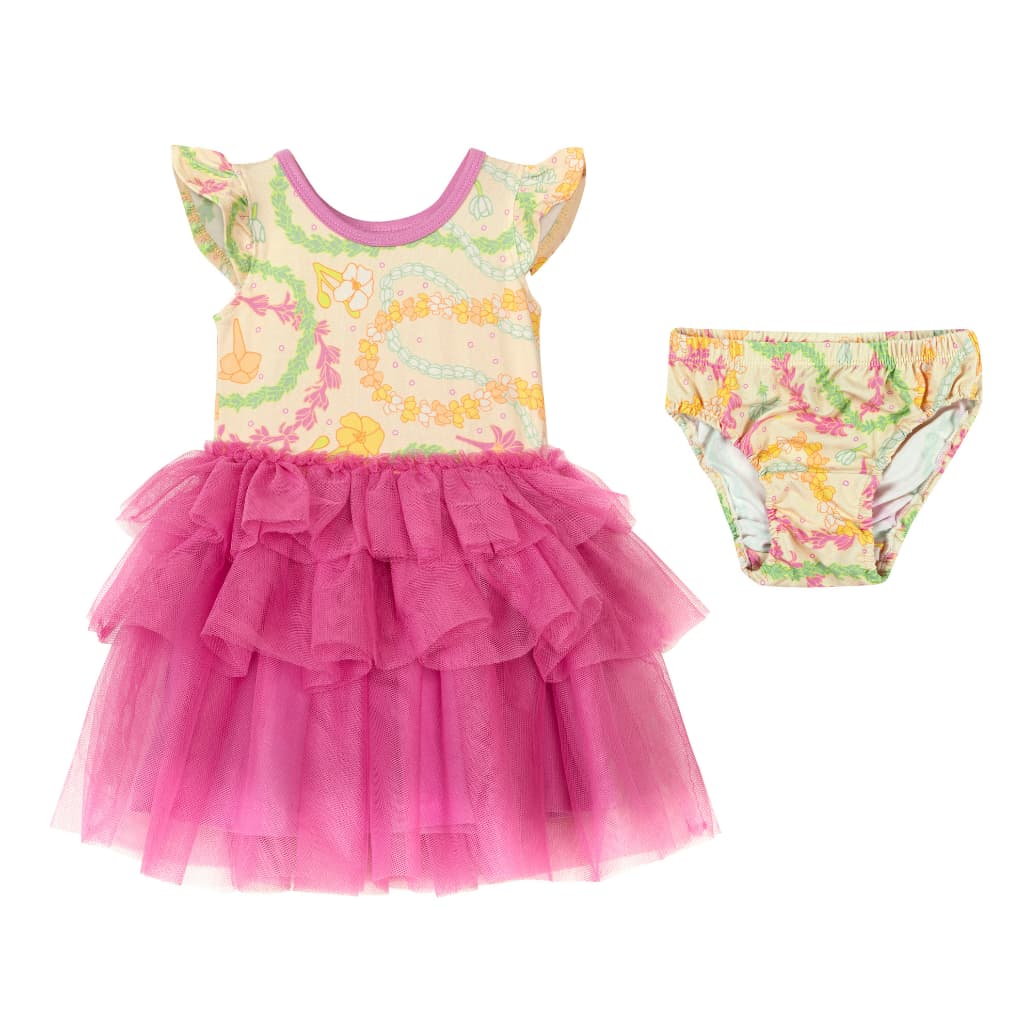 Lei Day in Sand Flutter Sleeve Tutu Dress