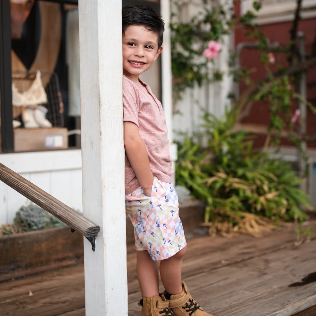Sunset Checker Bamboo Drawstring Shorts