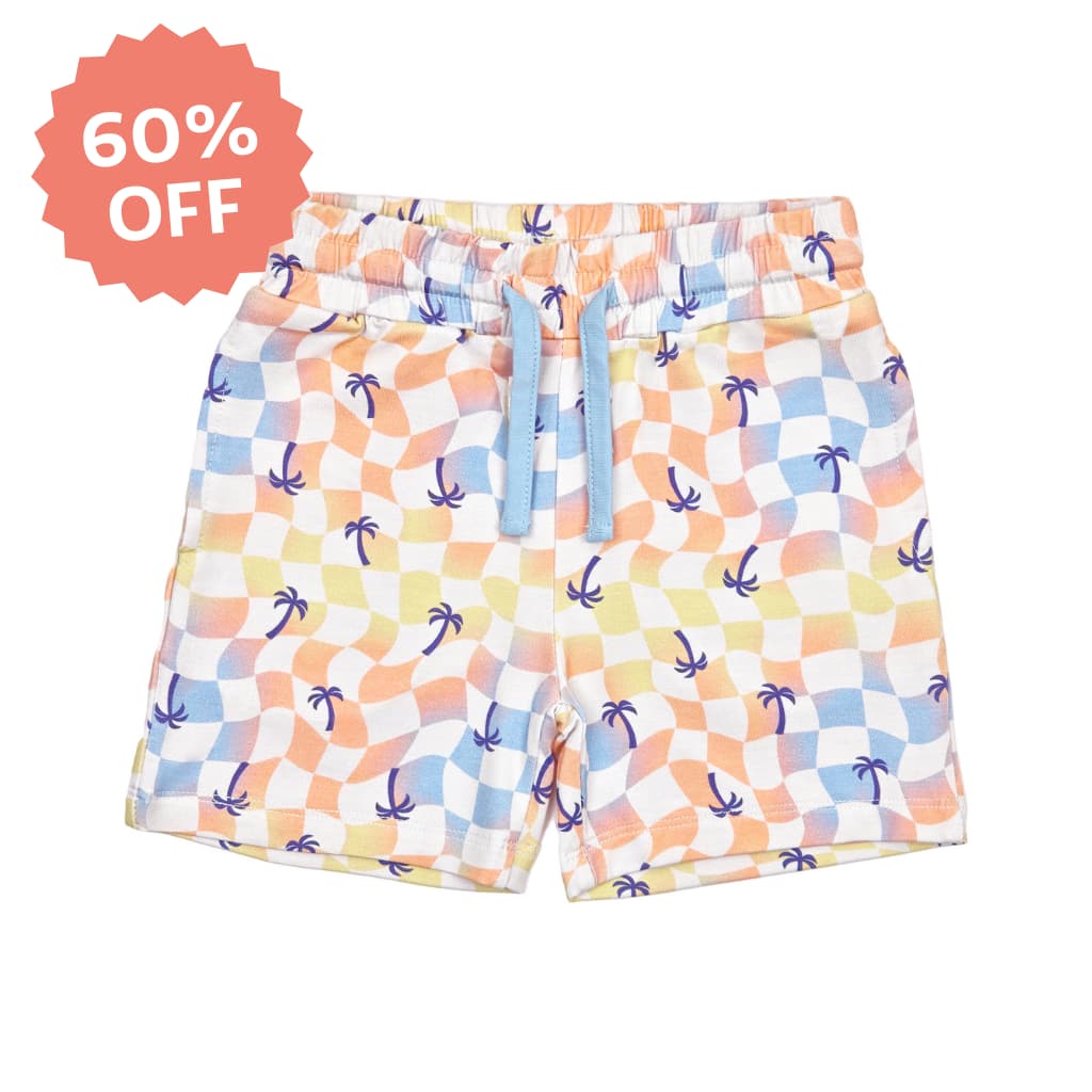 Sunset Checker Bamboo Drawstring Shorts