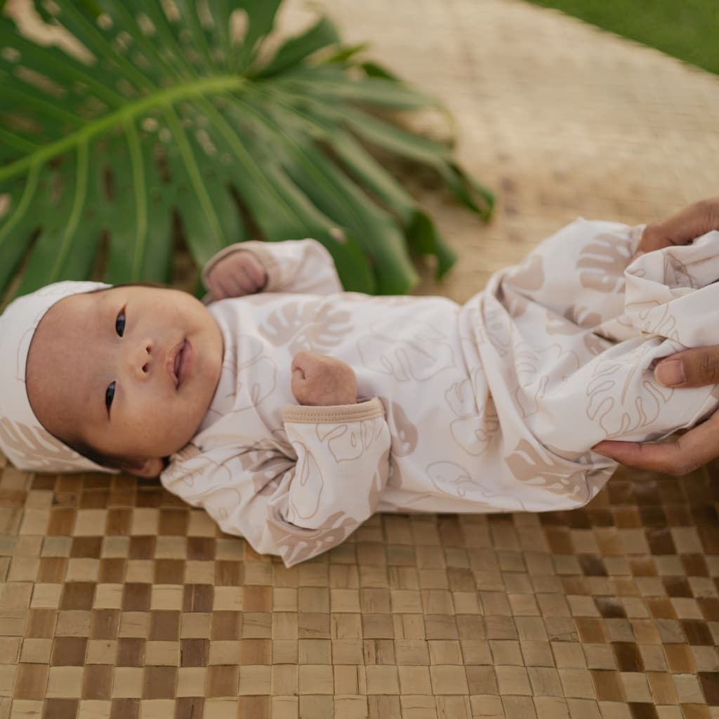 Toasted Monstera Bamboo Layette Gown