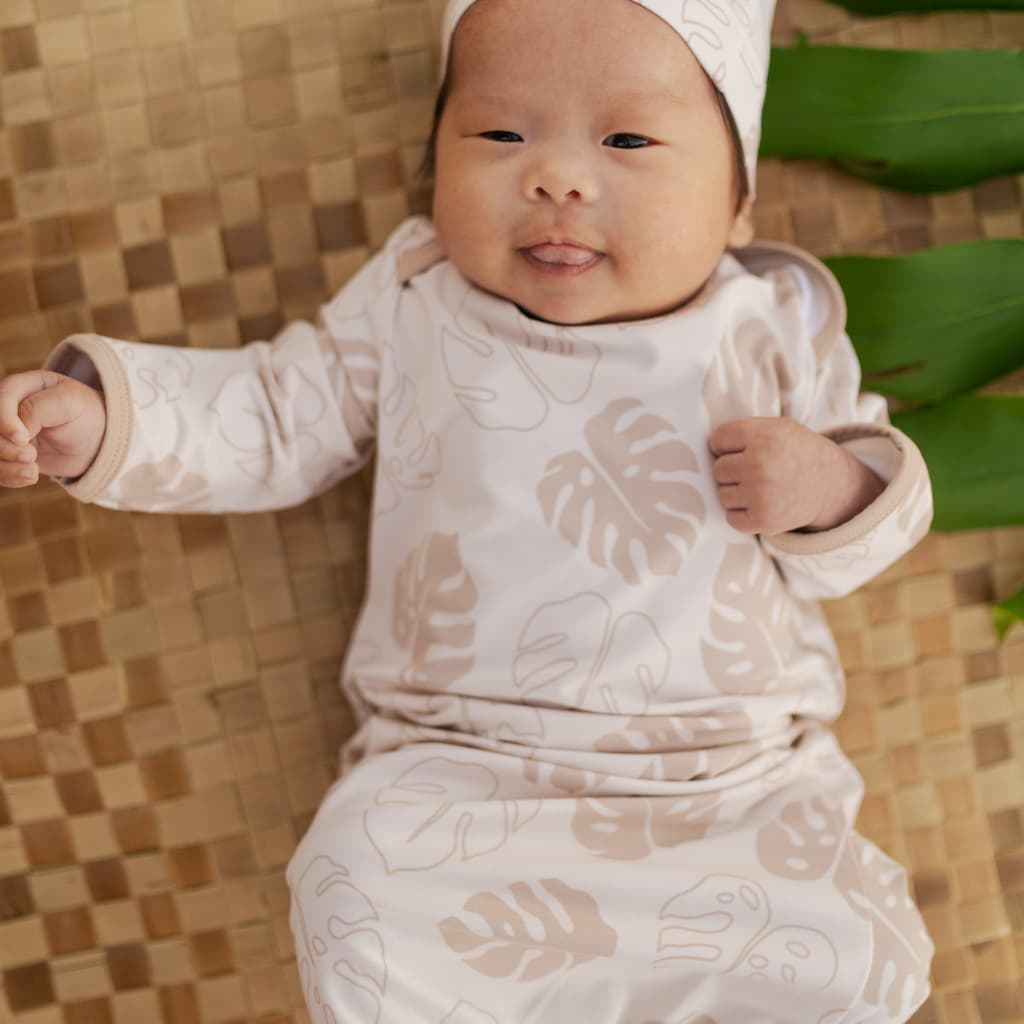 Toasted Monstera Bamboo Layette Gown