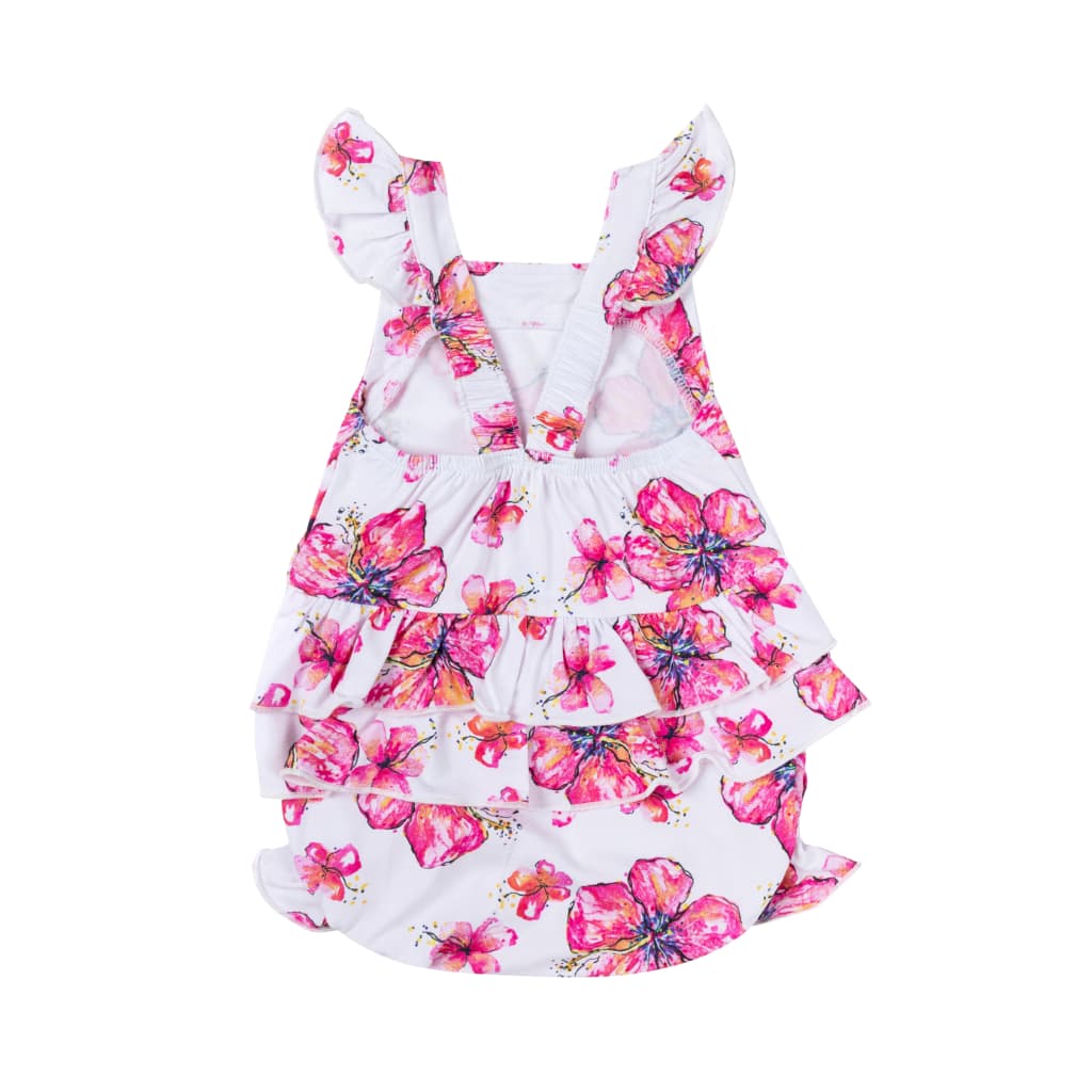 Hibiscus Kiss Ruffle Bamboo Romper