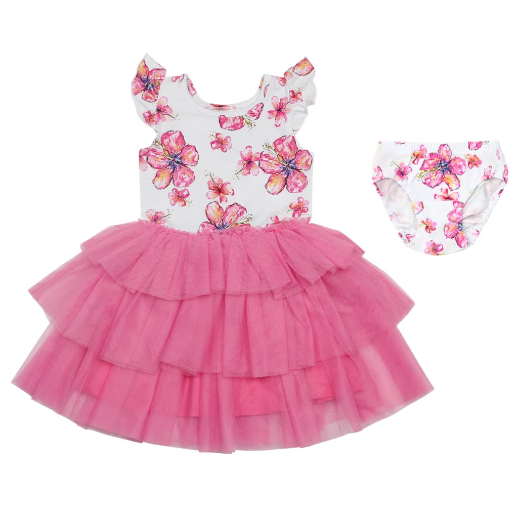 Hibiscus Kiss Flutter Sleeve Tutu Dress