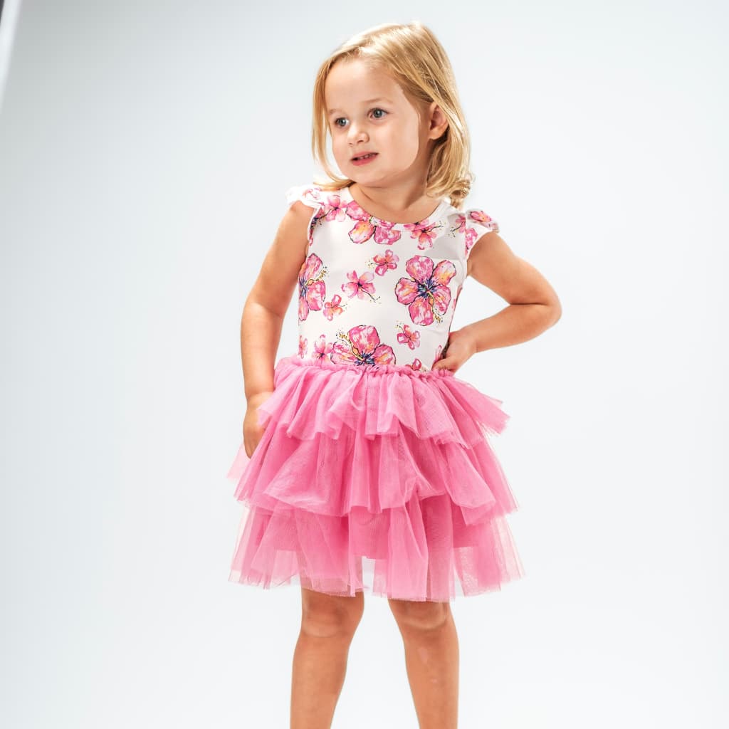 Hibiscus Kiss Flutter Sleeve Tutu Dress