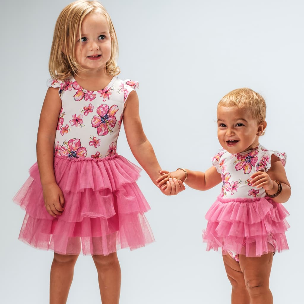 Hibiscus Kiss Flutter Sleeve Tutu Dress