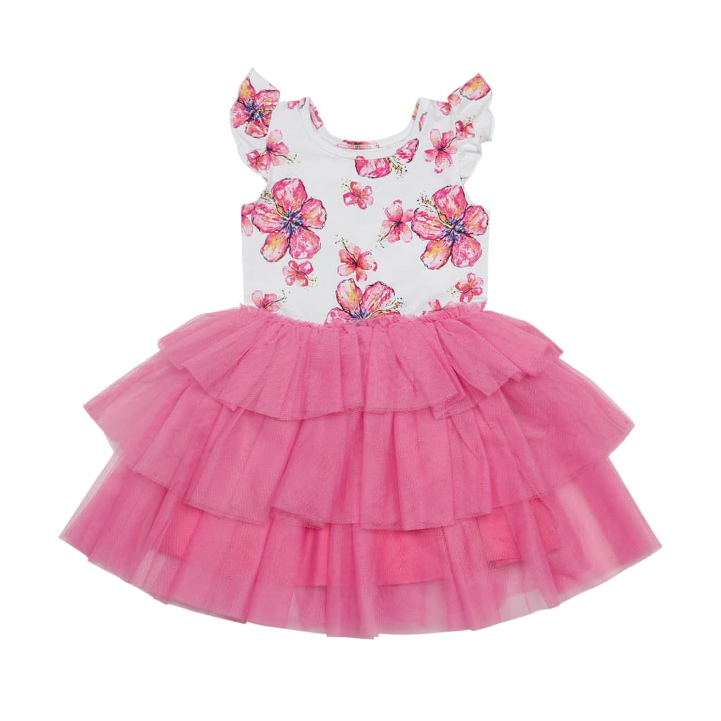 Hibiscus Kiss Flutter Sleeve Tutu Dress