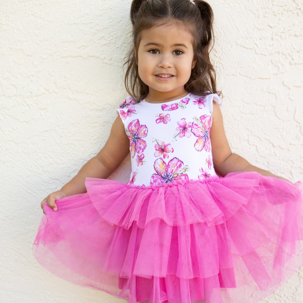 Hibiscus Kiss Flutter Sleeve Tutu Dress