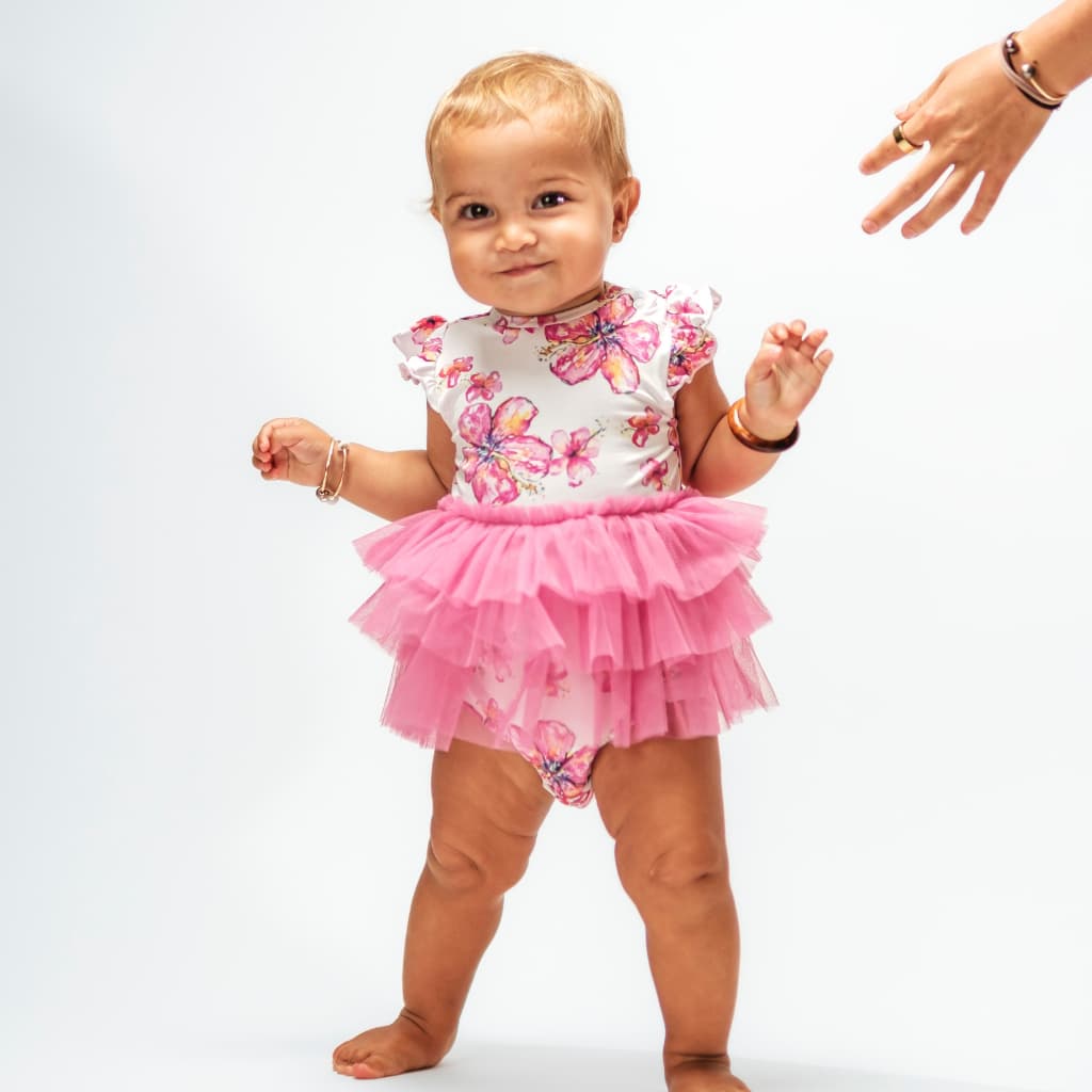 Hibiscus Kiss Flutter Sleeve Tutu Onesie