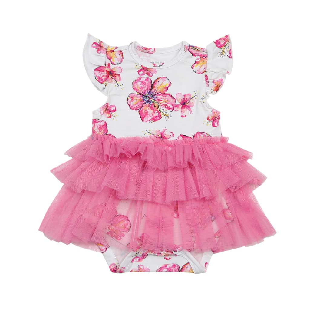 Hibiscus Kiss Flutter Sleeve Tutu Onesie