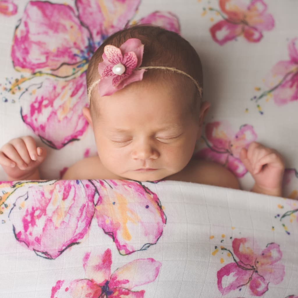 Hibiscus Kiss Muslin Swaddle Blanket