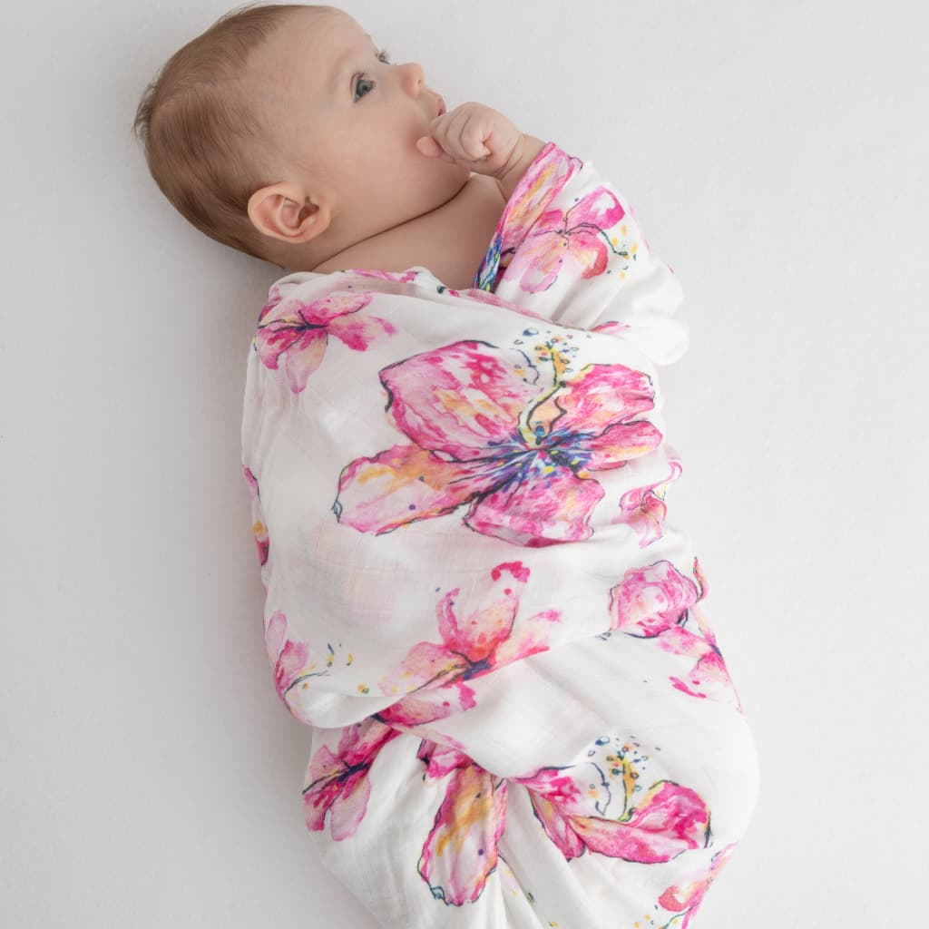 Hibiscus Kiss Muslin Swaddle Blanket