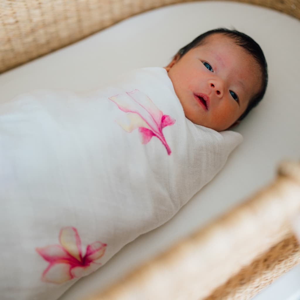 Plumeria Muslin Swaddle Blanket