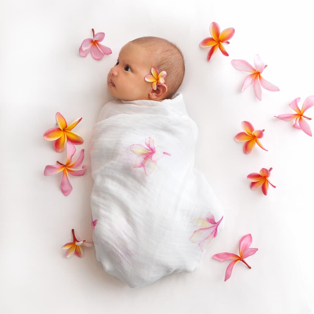 Plumeria Muslin Swaddle Blanket