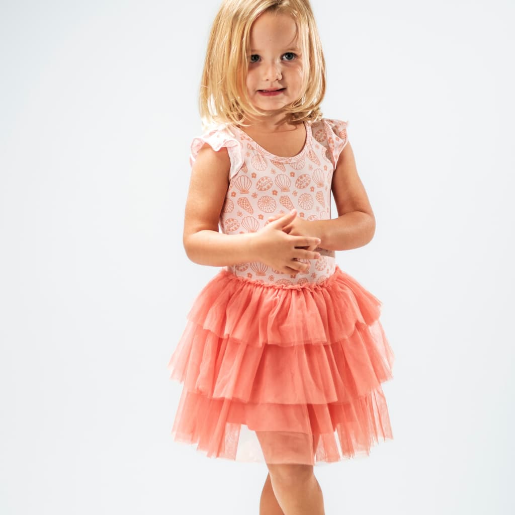 Shell-abrate Flutter Sleeve Tutu Dress