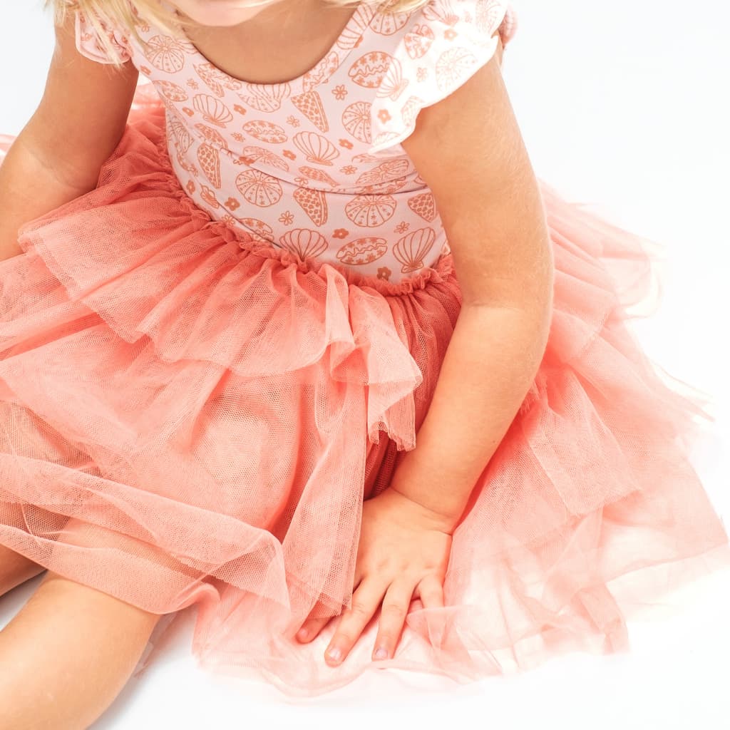 Shell-abrate Flutter Sleeve Tutu Dress