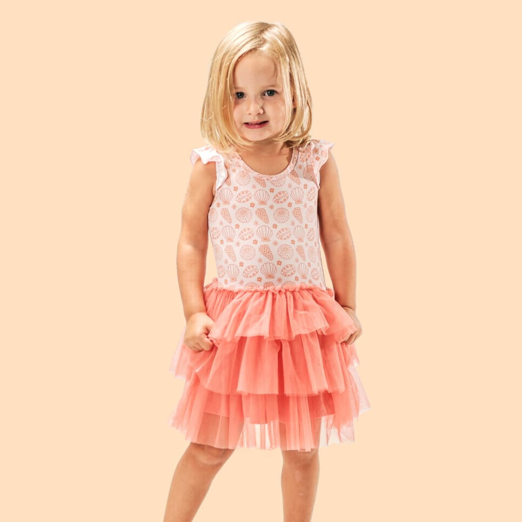 Shell-abrate Flutter Sleeve Tutu Dress