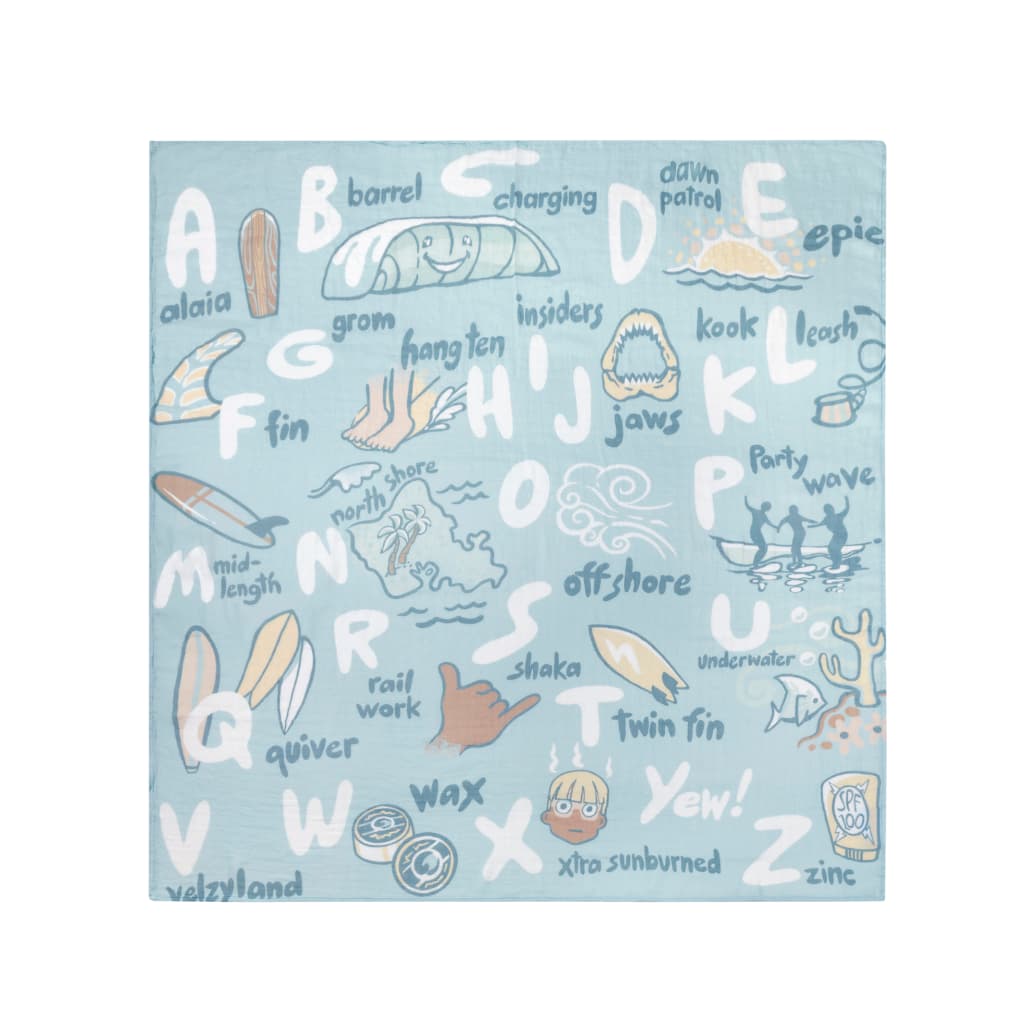 Surfing ABCs Muslin Swaddle Blanket