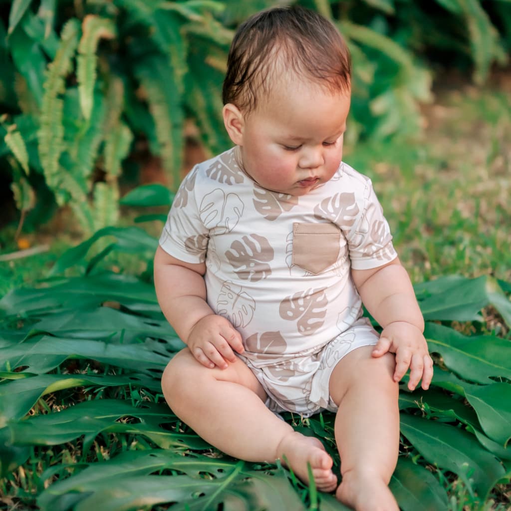 Toasted Monstera Shortie Bamboo Romper